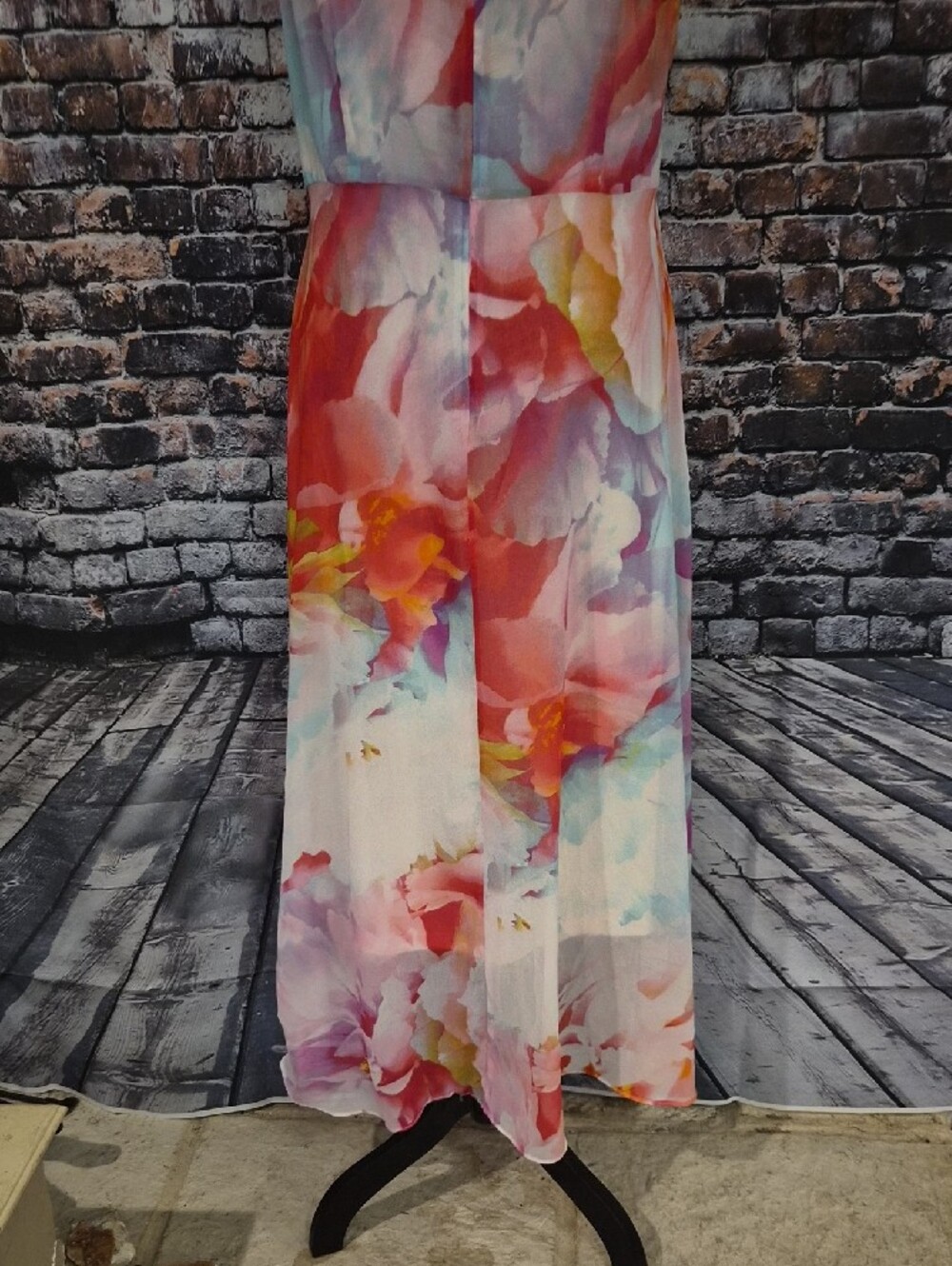 Calvin Klein Watercolor Floral High-Low Wrap Dress - Pink Blue Coral - Picture 7 of 10